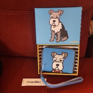 Mark Tetro Blue Schnauzer Dog Zip Wallet with Wrist Strap